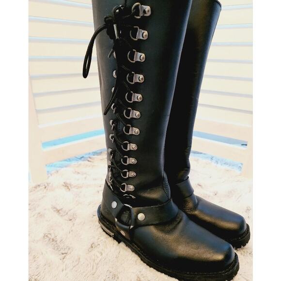 MILWAUKEE LEATHERBLACK LACE UP MOTORCYCLE BOOTS SIZE 6.5 - Picture 2 of 13
